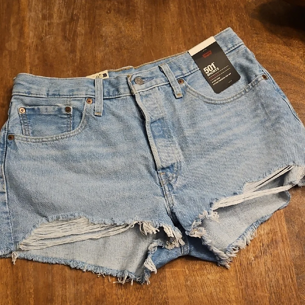 Levi's Light Blue Frayed Denim Cutoff Shorts Size 31 High Rise